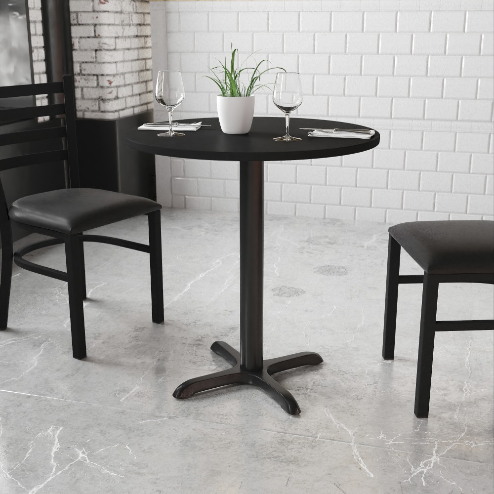 Flash Furniture Round Laminate Table Top With Table Height Base, 31-3/16inH x 30inW x 30inD, Black MPN:XURD30BKT2222