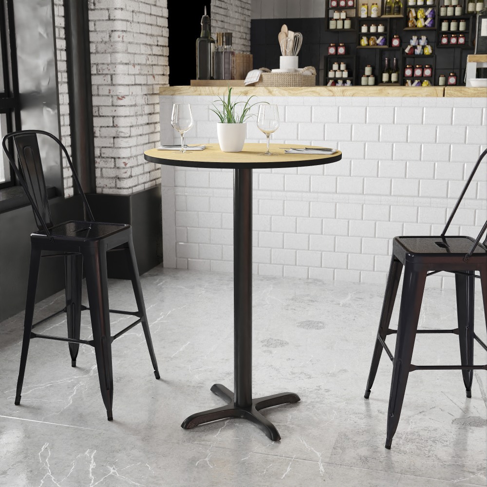 Flash Furniture Round Bar-Height Table With X-Style Base, 43-3/16inH x 30inW x 30inD, Natural MPN:XURD30NTT2222B