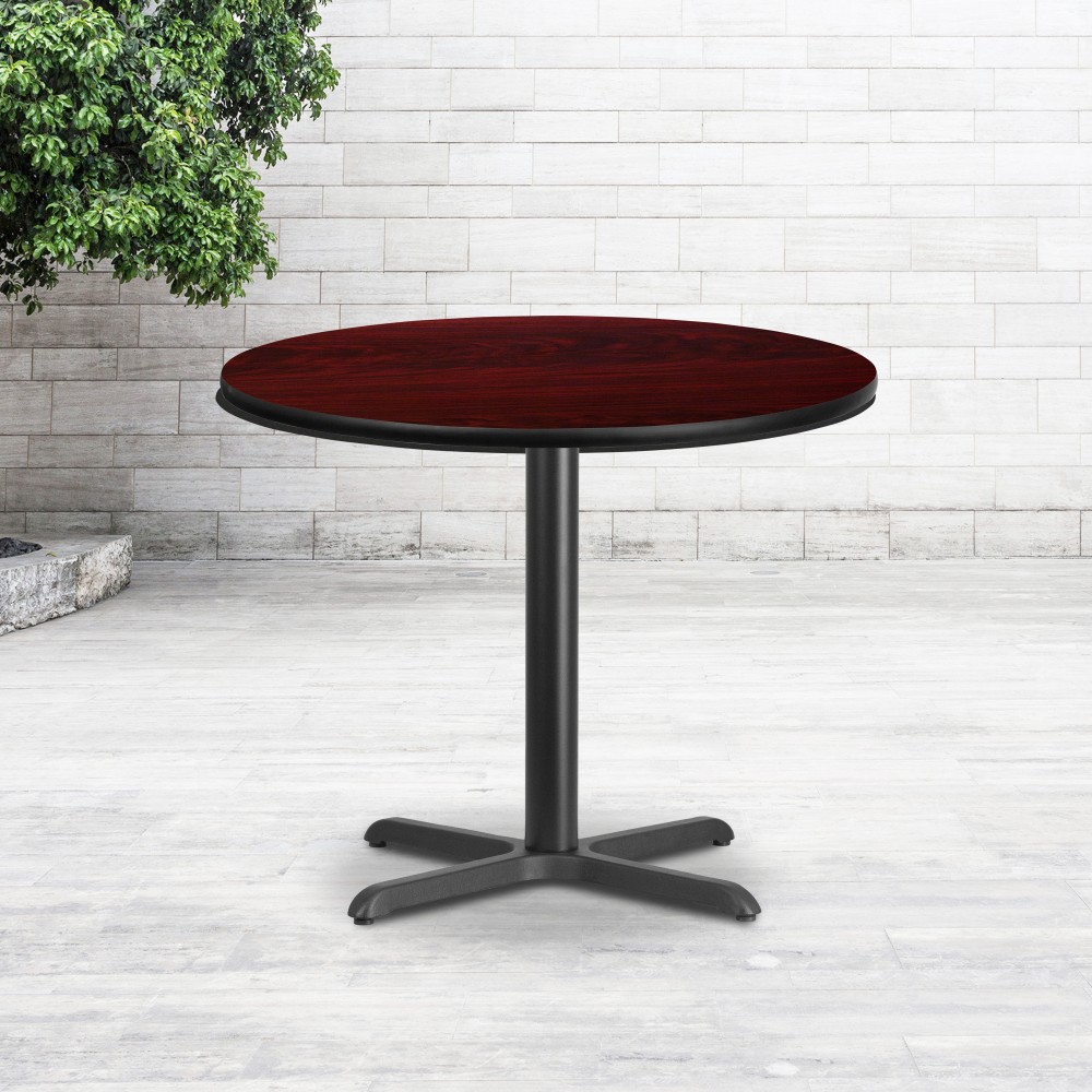 Flash Furniture Round Laminate Table Top With Table Height Base, 31-3/16inH x 36inW x 36inD, Mahogany MPN:XURD36MAT3030
