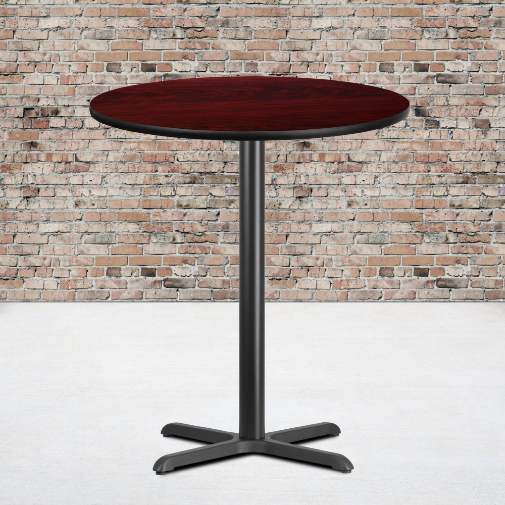Flash Furniture Round Laminate Table Top With BarH Table Base, 43-3/16inH x 36inW x 36inD, Mahogany MPN:XURD36MAT3030B