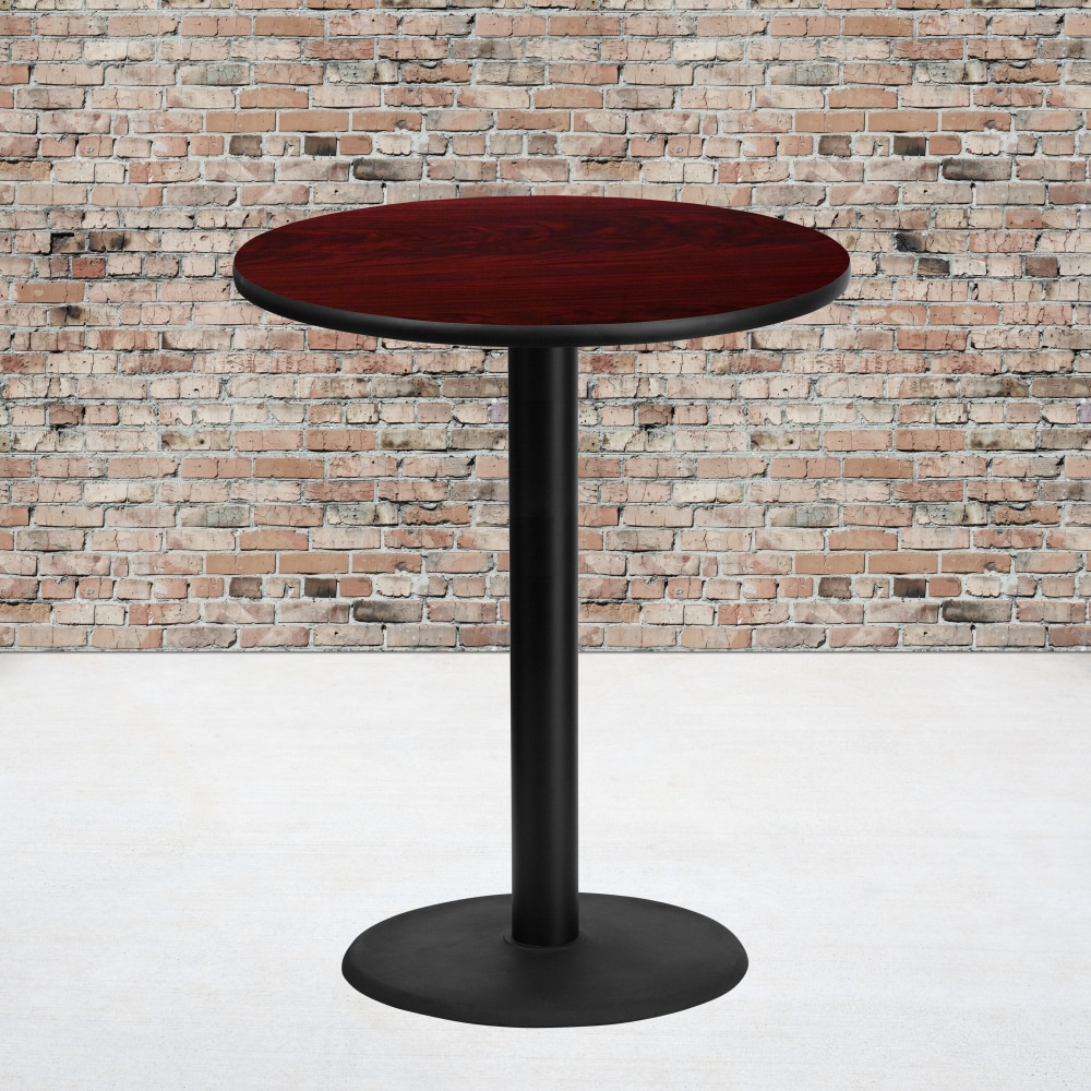 Flash Furniture Round Laminate Table Top With Round Bar Height Table Base, 43-3/16inH x 36inW x 36inD, Mahogany MPN:XURD36MATR24B