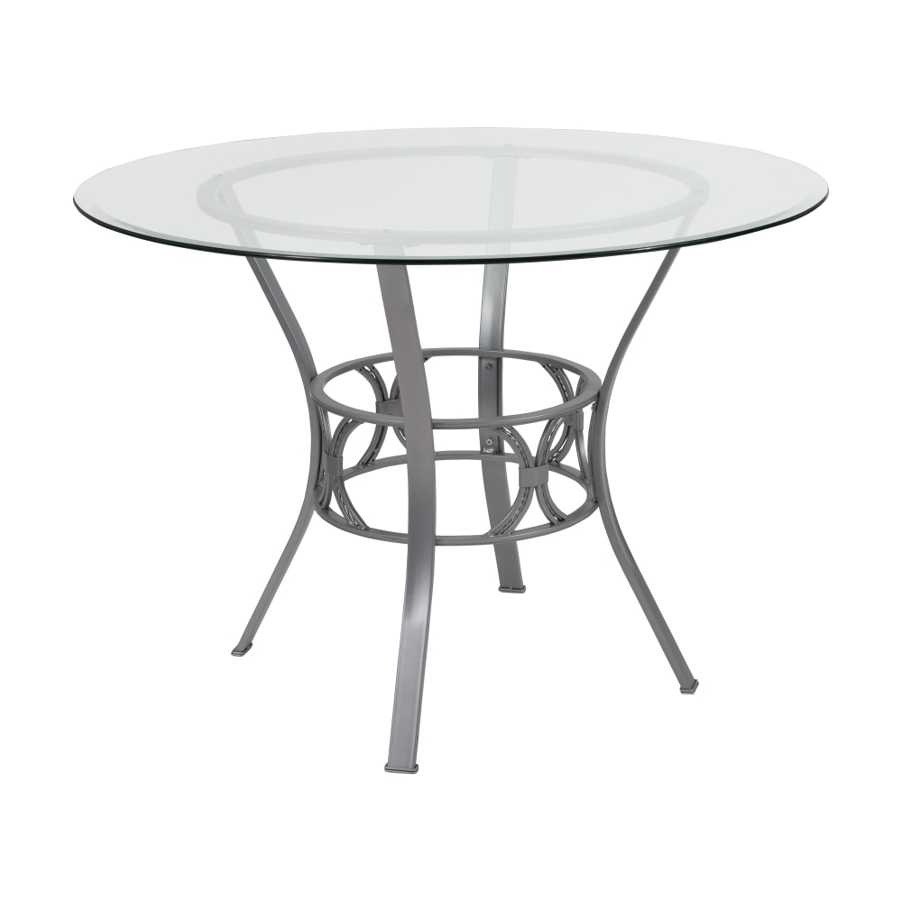 Flash Furniture Round Glass Dining Table With Crescent Frame, 29-1/2inH x 42inW x 42inD, Clear/Silver MPN:XUTBG9