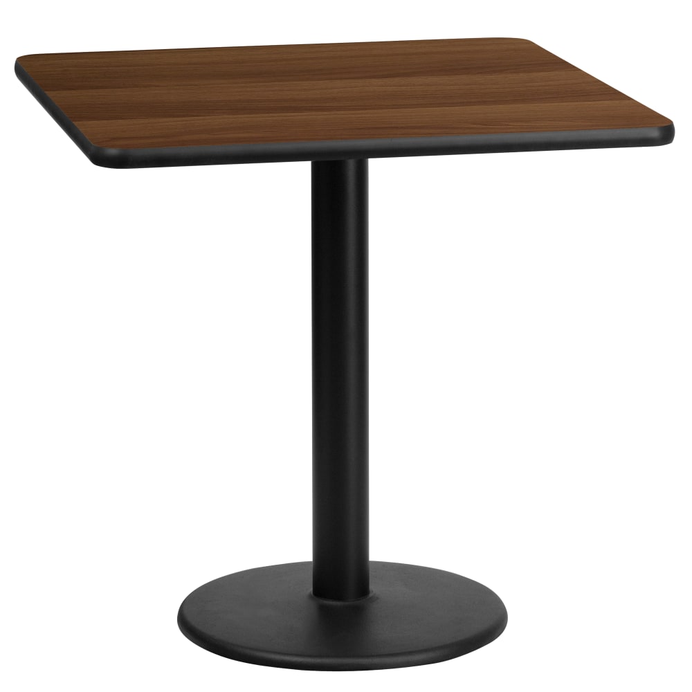 Flash Furniture Square Laminate Table Top With Round Table Height Base, 31-3/16inH x 24inW x 24inD, Walnut MPN:XUWA2424TR18