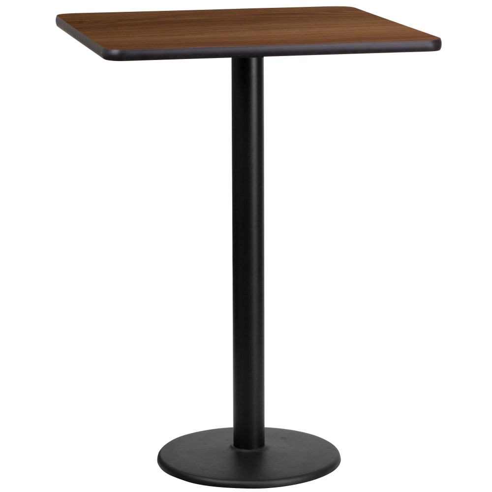Flash Furniture Square Laminate Table Top With Round Bar-Height Table Base, 43-3/16inH x 24inW x 24inD, Walnut MPN:XUWA2424TR18B