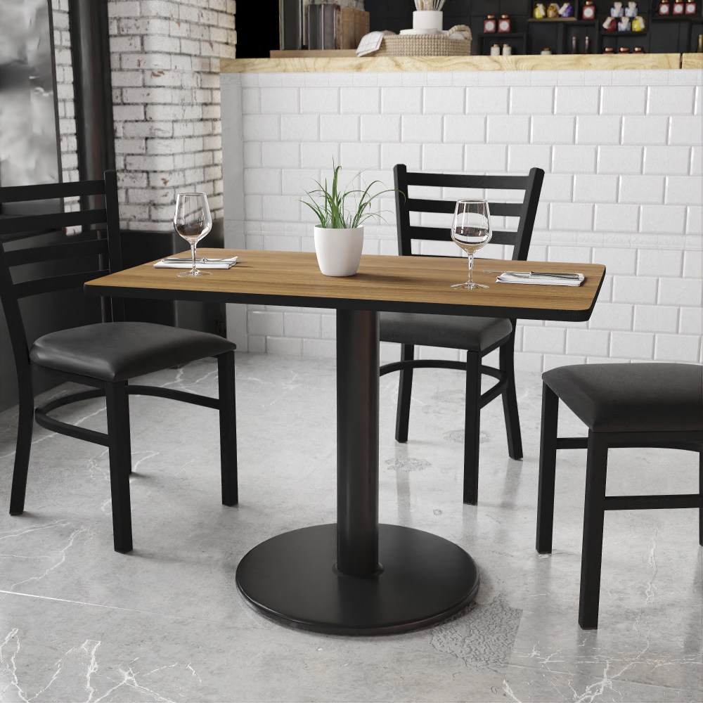 Flash Furniture Laminate Rectangular Table Top With Round Table-Height Base, 31-1/8inH x 24inW x 42inD, Walnut/Black MPN:XUWA2442TR24