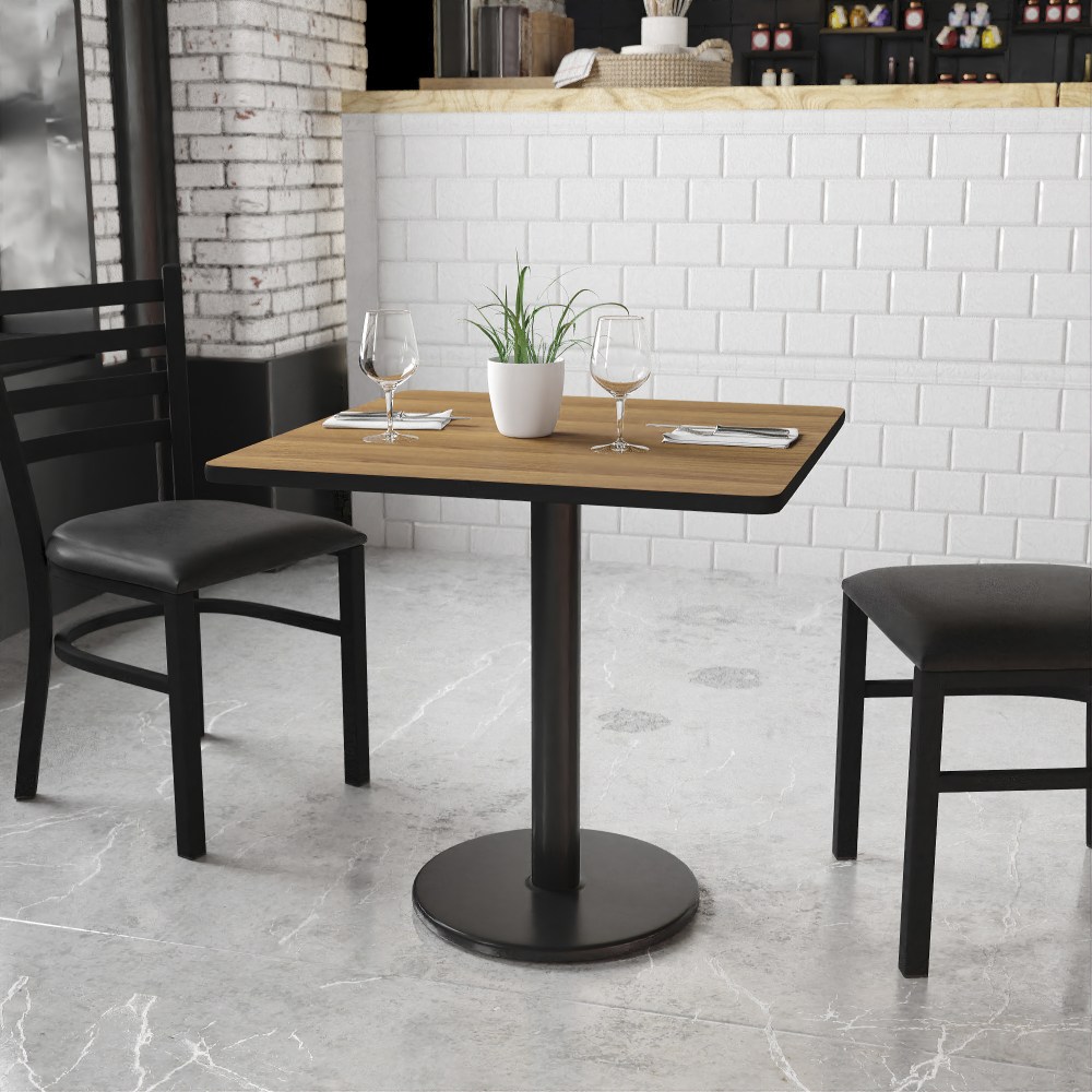 Flash Furniture Laminate Square Table Top With Round Table-Height Base, 31-1/8inH x 30inW x 30inD, Walnut/Black MPN:XUWA3030TR18