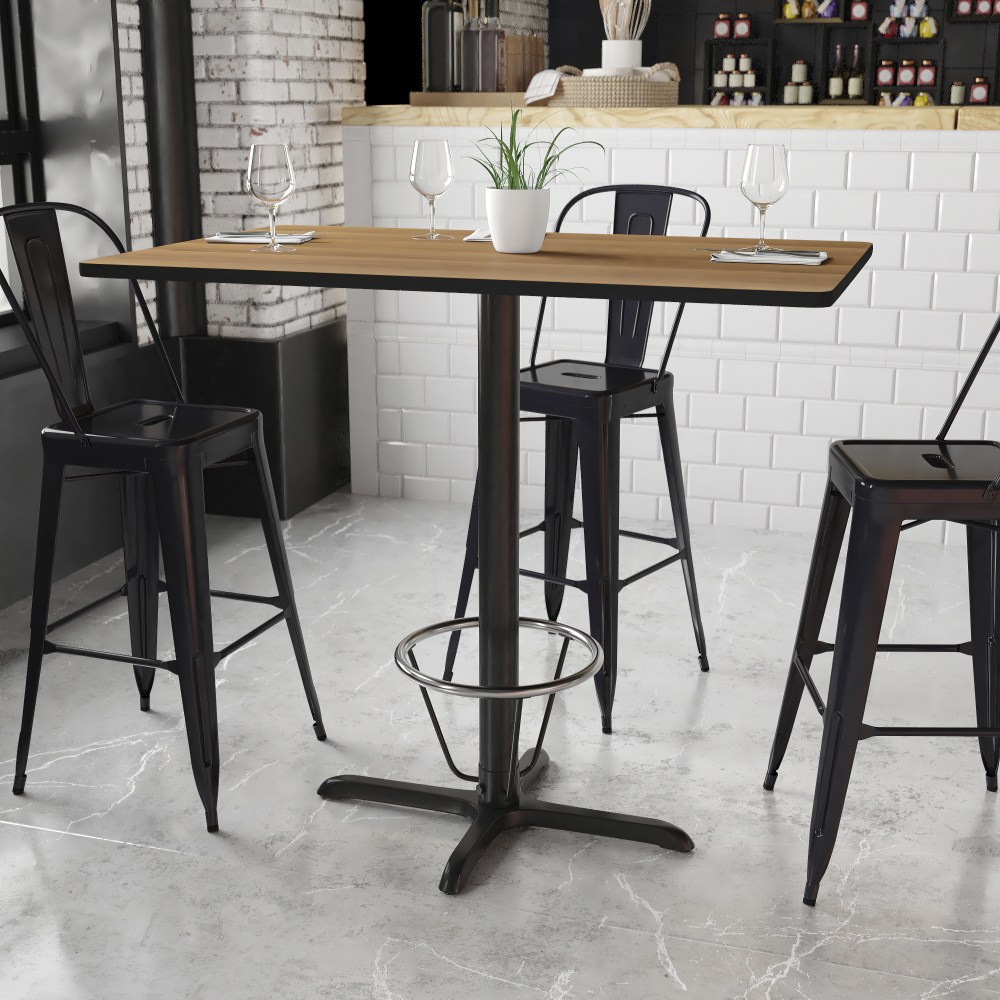 Flash Furniture Rectangular Laminate Table Top With Bar Height Table Base And Foot Ring, 43-3/16inH x 30inW x 48inD, Walnut MPN:XUWA3048T230B3F