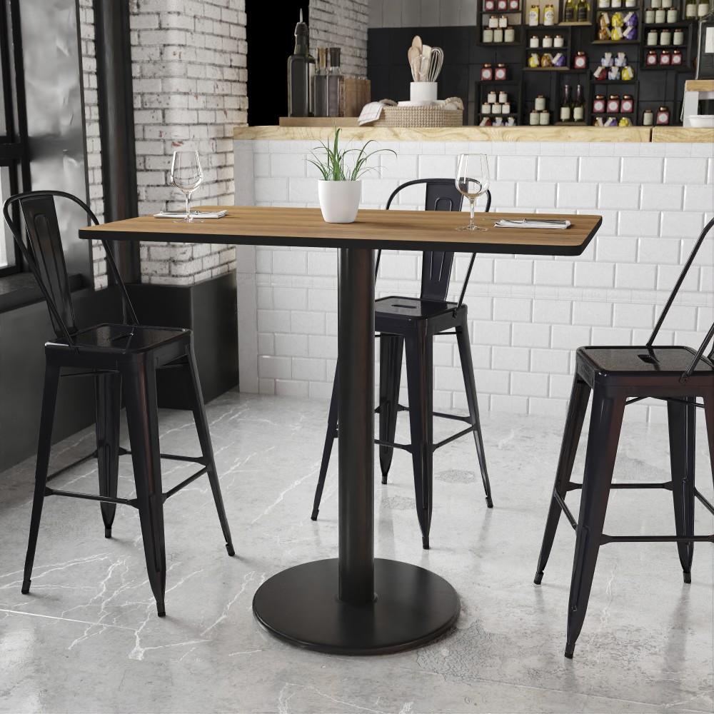 Flash Furniture Rectangular Laminate Table Top With Round Bar Height Table Base, 43-3/16inH x 30inW x 48inD, Walnut MPN:XUWA3048TR24B