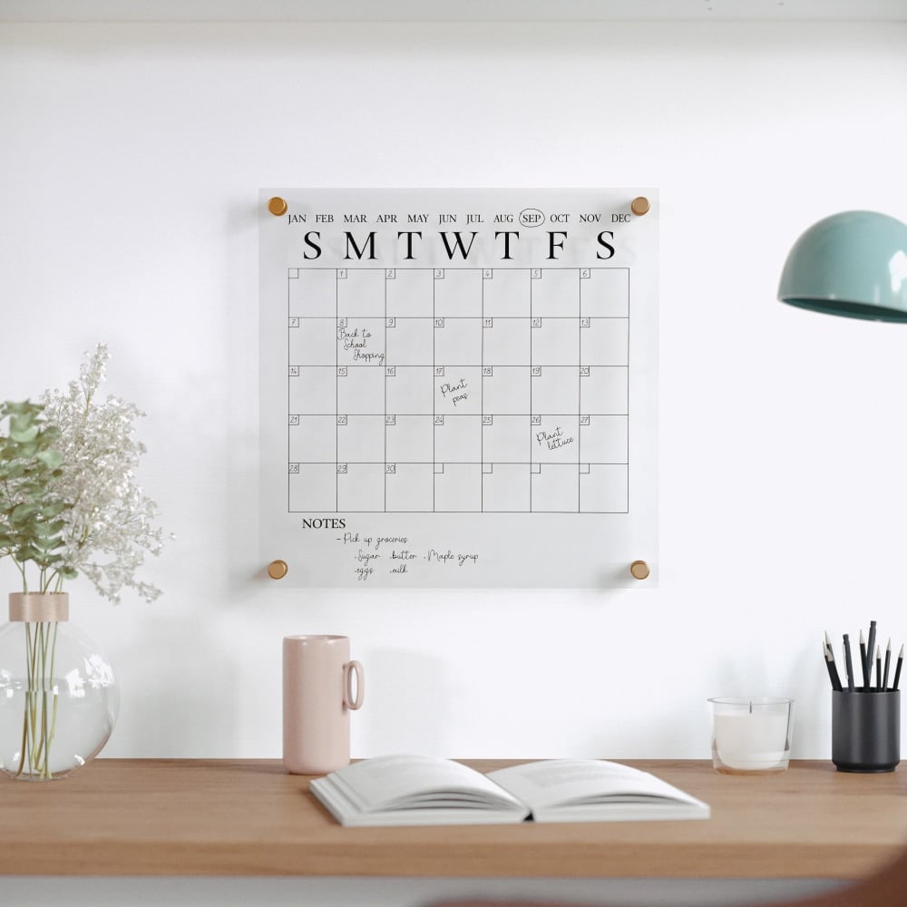 Martha Stewart Grayson Monthly Acrylic Wall Calendar, 14in x 14in, Clear/Black, Undated MPN:BRAC3636BKCLRBK