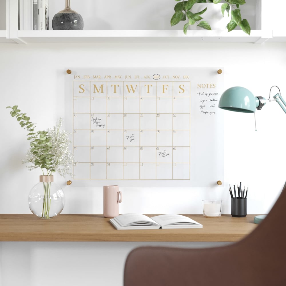 Martha Stewart Grayson Monthly Acrylic Wall Calendar, 18in x 24in, Clear/Gold, Undated MPN:BRAC4560GDCGD