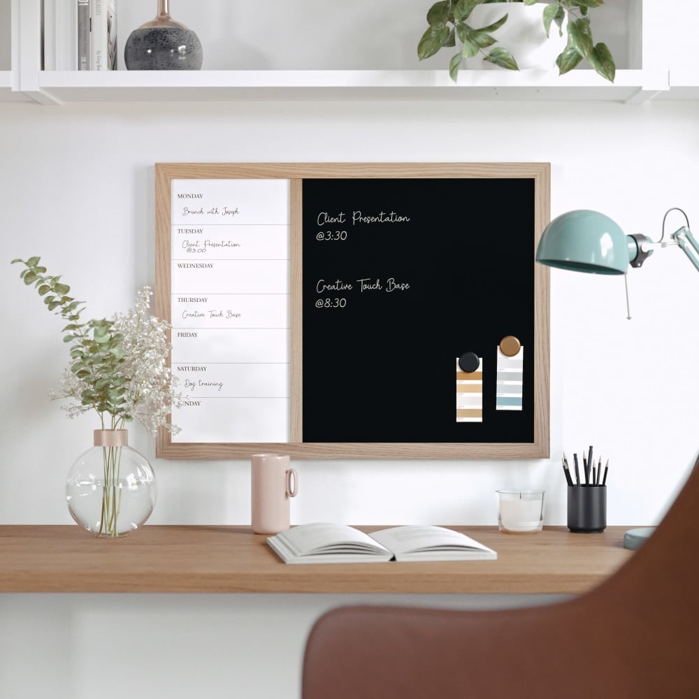 Martha Stewart Everette Magnetic Weekly Calendar Dry-Erase/Chalk Board, 18in x 24in, Light Natural Woodgrain MPN:BRPMCO1M24561LN