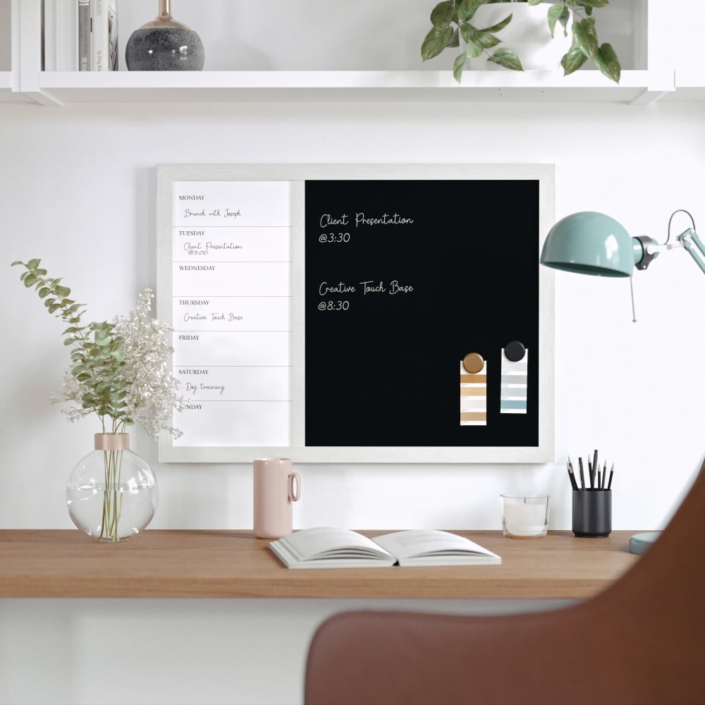 Martha Stewart Everette Magnetic Weekly Calendar Dry-Erase/Chalk Board, 18in x 24in, White Woodgrain MPN:BRPMCO1M24561WT
