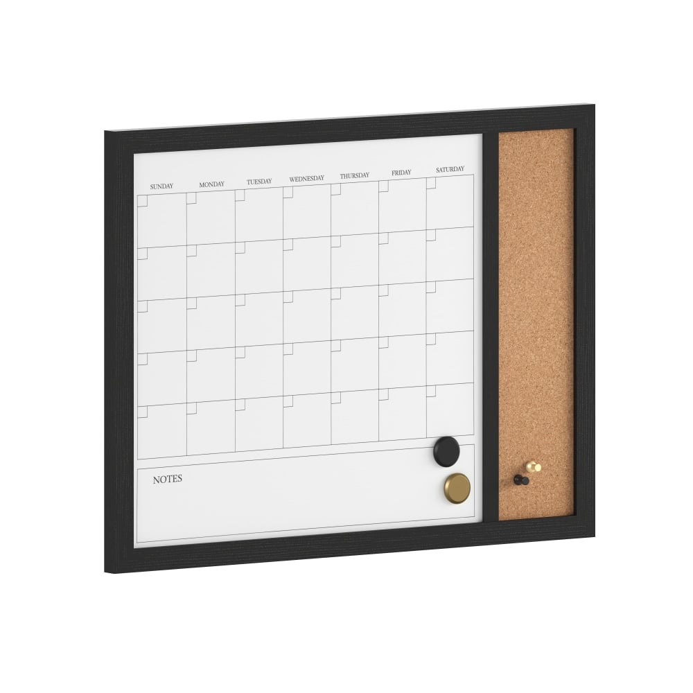 Martha Stewart Everette Magnetic Dry-Erase Monthly Calendar And Cork Board Combo, 18in x 24in, Black Woodgrain MPN:BRPMCO4C14561BK