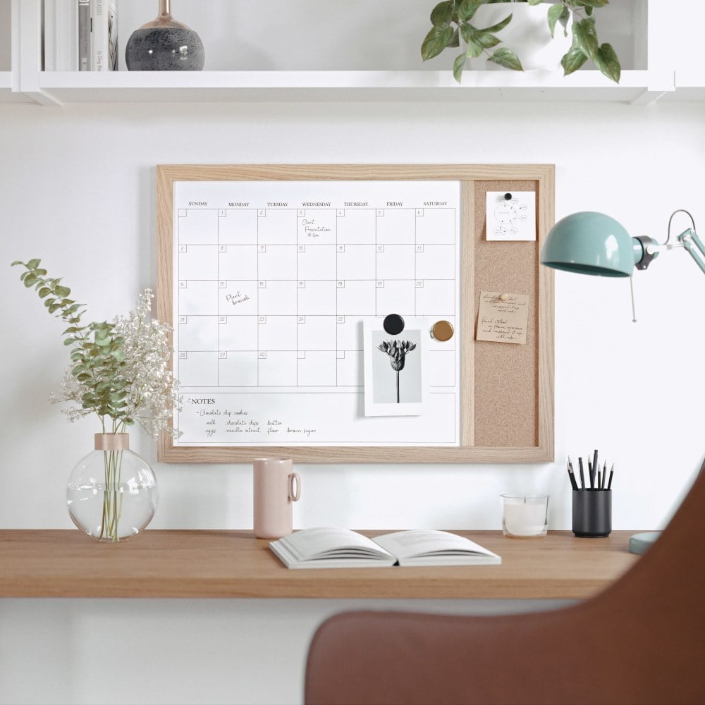 Martha Stewart Everette Magnetic Dry-Erase Monthly Calendar And Cork Board Combo, 18in x 24in, Light Natural Woodgrain MPN:BRPMCO4C14561LN