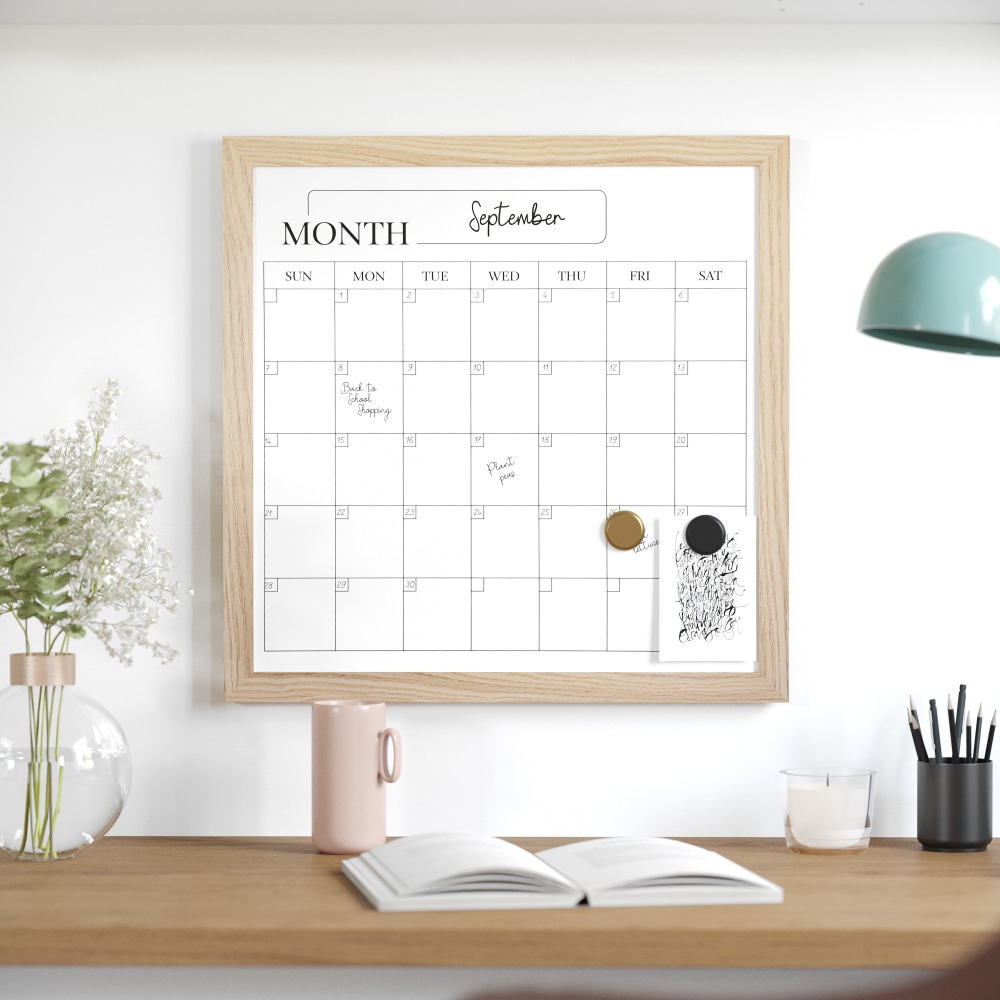 Martha Stewart Everette Magnetic Monthly Calendar Dry-Erase Board, 18in x 18in, Light Natural Wood Grain MPN:BRPMMWP4545LN