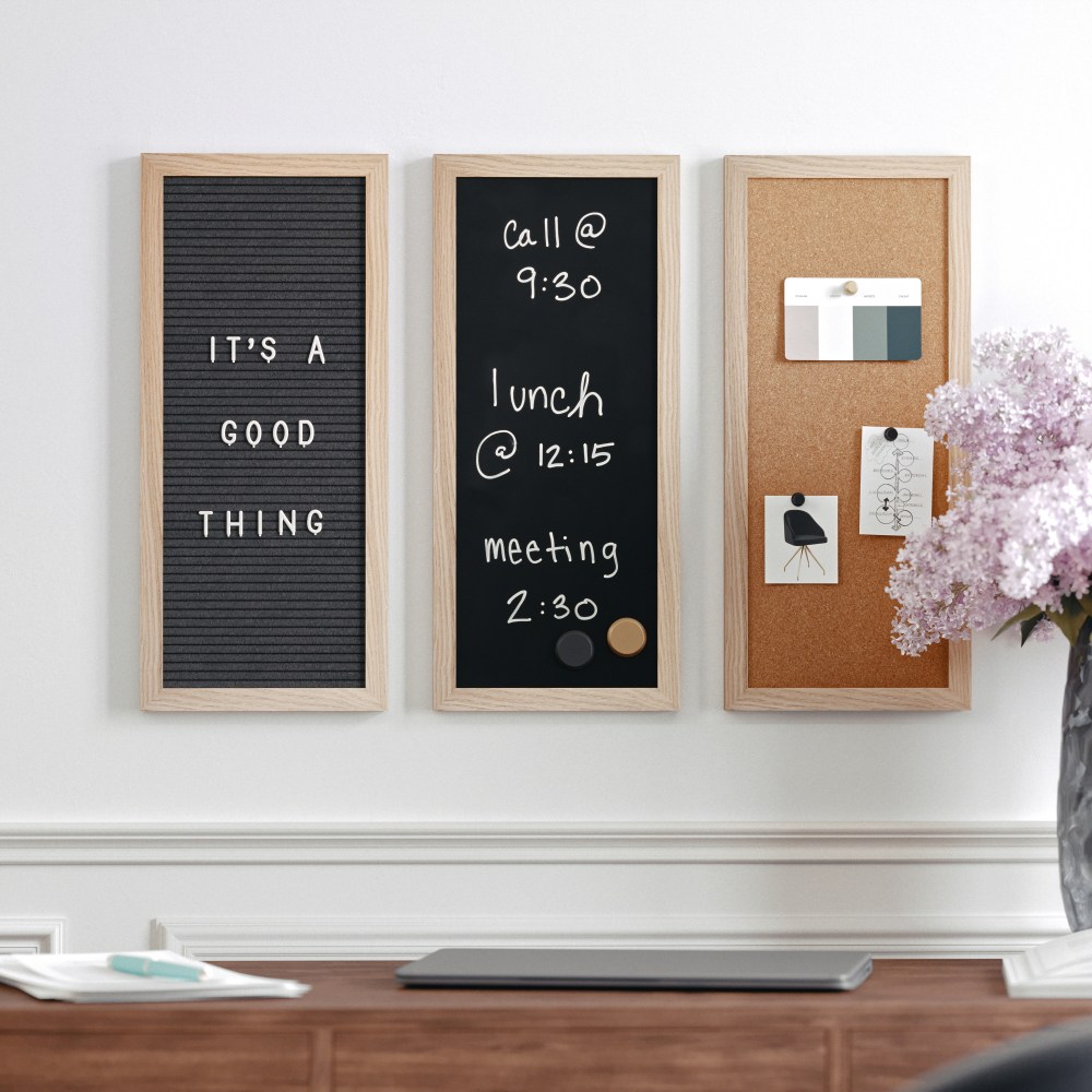 Martha Stewart Everette Cork, Chalk And Letter Board Set, 8in x 18in, Black/Brown, Light Natural Woodgrain Frame MPN:BRDK202210111LN
