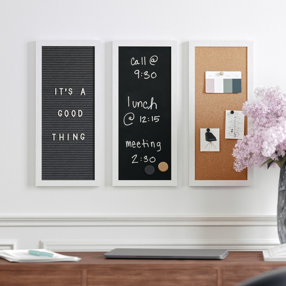 Martha Stewart Everette Cork, Chalk And Letter Board Set, 8in x 18in, Black/Brown, White Woodgrain Frame MPN:BRDK202210111WT