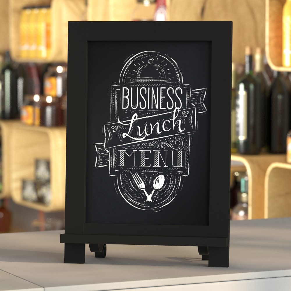 Flash Furniture Canterbury Tabletop Magnetic Chalkboard Sign With Metal Scrolled Legs, 9-1/2in x 14in, Black MPN:HFKHDGDIS222315