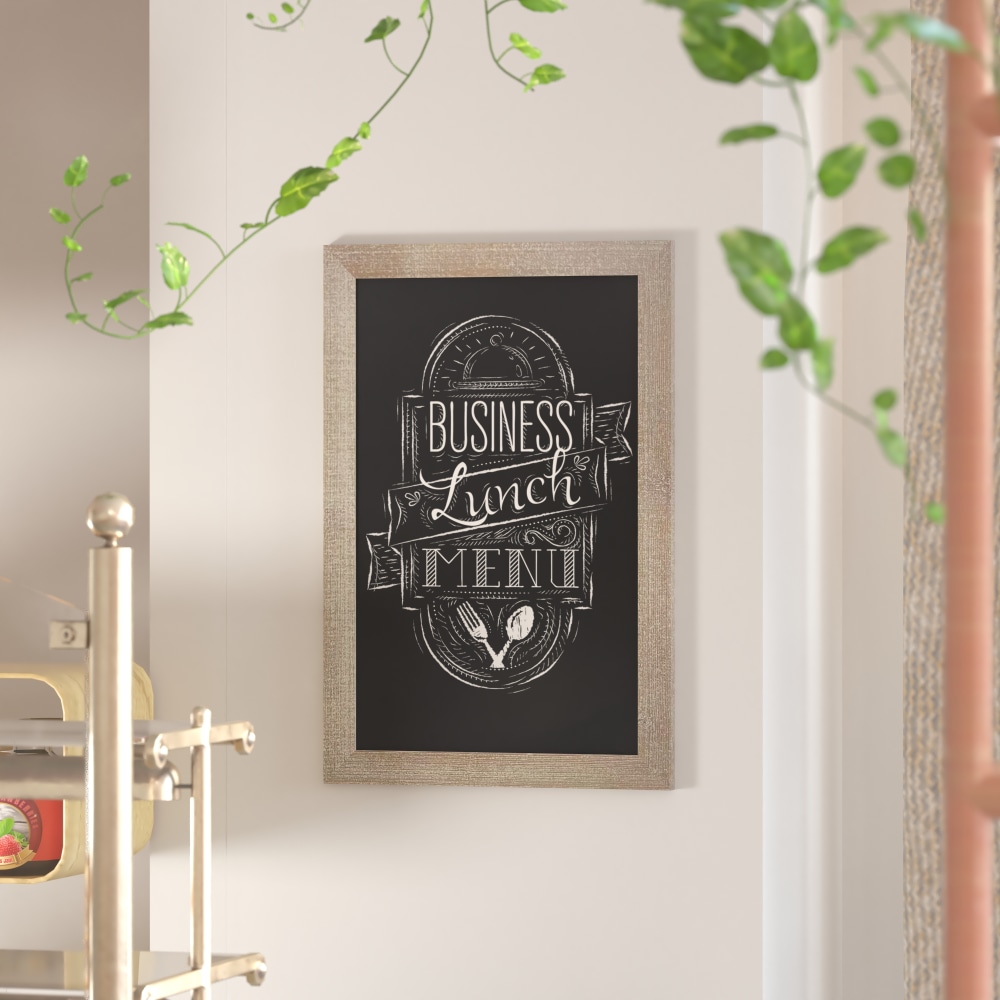 Flash Furniture Canterbury Wall-Mounted Magnetic Chalkboard Sign With Eraser, Porcelain Steel, 30inH x 20inW x 3/4inD, Weathered Brown Frame MPN:HGWAGDI064315