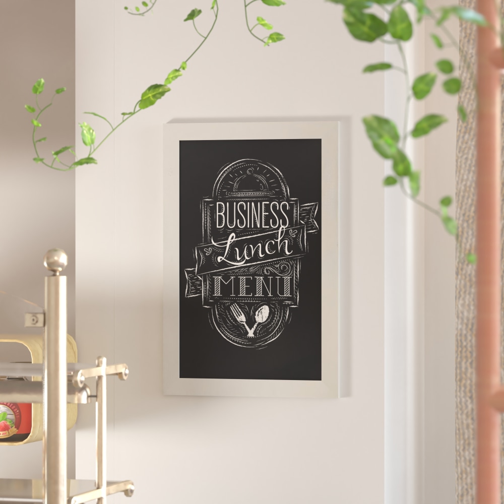 Flash Furniture Canterbury Wall-Mounted Magnetic Chalkboard Sign With Eraser, Porcelain Steel, 30inH x 20inW x 3/4inD, Solid White Frame MPN:HGWAGDI164315