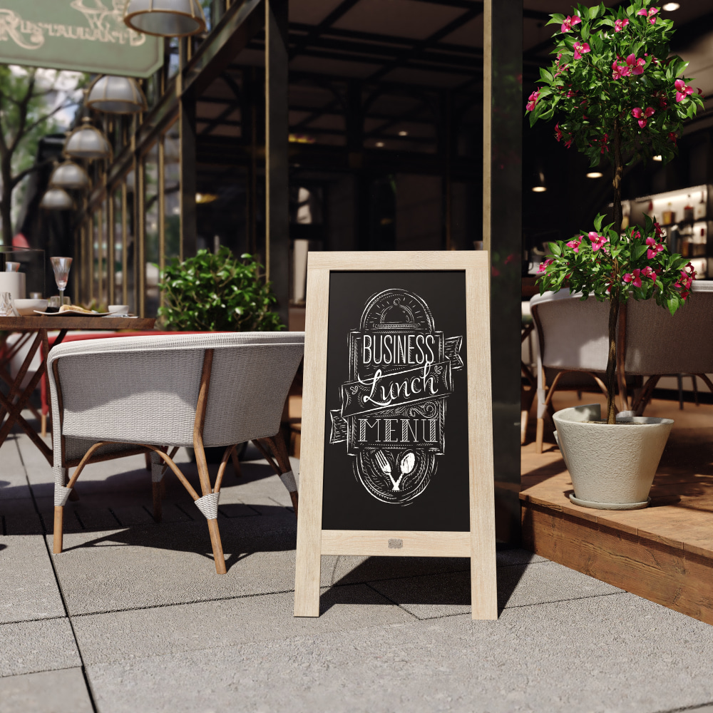 Flash Furniture Canterbury Vintage Wooden A-Frame Magnetic Indoor/Outdoor Chalkboard Sign, Porcelain Steel, 40in x 20in, Weathered Brown Frame MPN:HGWAGDI472315