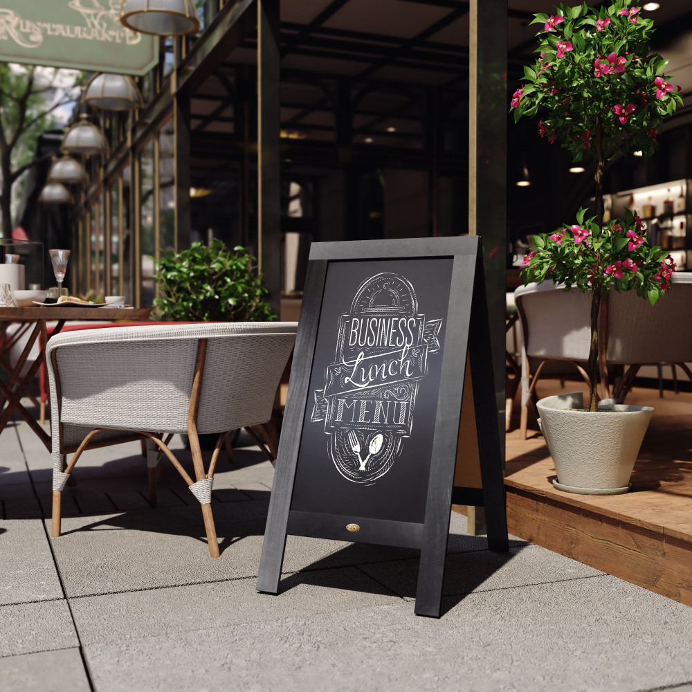 Flash Furniture Canterbury Vintage Wooden A-Frame Magnetic Indoor/Outdoor Chalkboard Sign, Porcelain Steel, 40in x 20in, Black Frame MPN:HGWAGDI612315