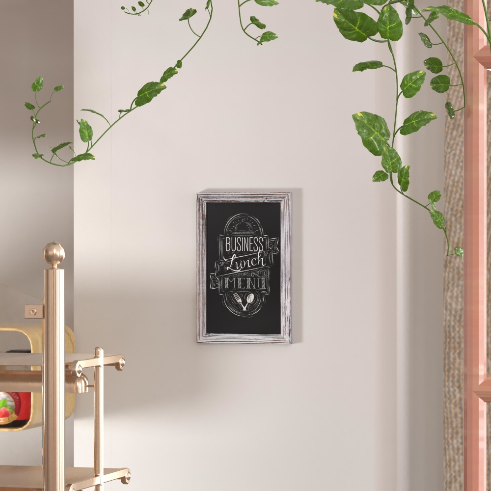 Flash Furniture Canterbury Magnetic Wall-Mount Chalkboard Sign With Eraser, Porcelain Steel, 17inH x 11inW x 3/4inD, White Washed Wood Frame MPN:HGWAGDIS662315