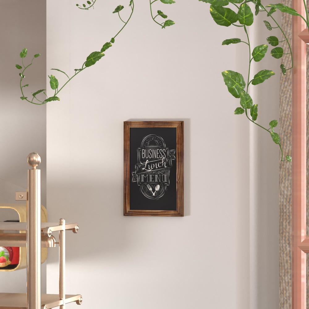 Flash Furniture Canterbury Magnetic Wall-Mount Chalkboard Sign With Eraser, Porcelain Steel, 17inH x 11inW x 3/4inD, Torched Brown Wood Frame MPN:HGWAGDIS762315