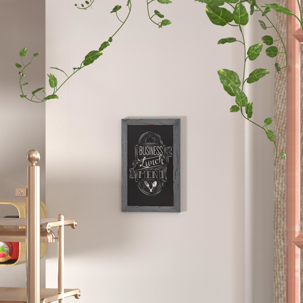 Flash Furniture Canterbury Magnetic Wall-Mount Chalkboard Sign With Eraser, Porcelain Steel, 17inH x 11inW x 3/4inD, Gray Wood Frame MPN:HGWAGDIS962315