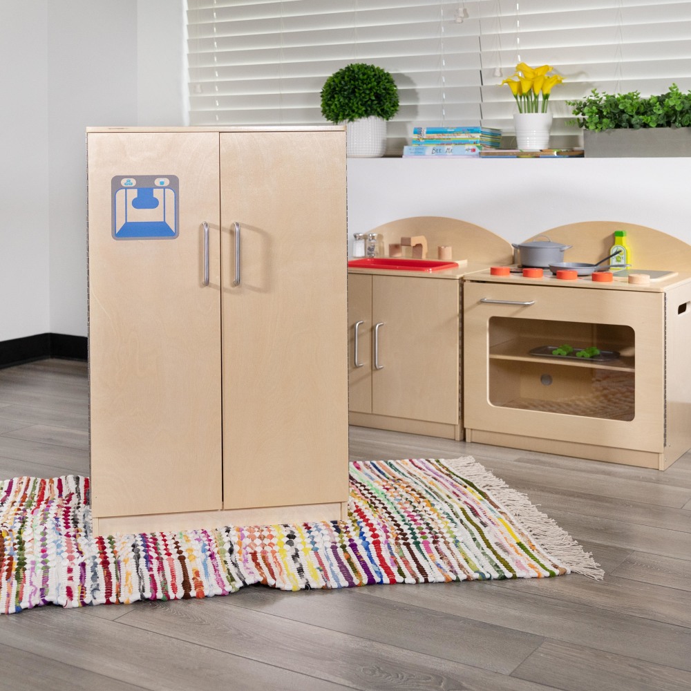 Flash Furniture Childrens Wooden Kitchen Refrigerator, 34-1/2inH x 20-1/4inW x 15inD, Natural MPN:MKDP003