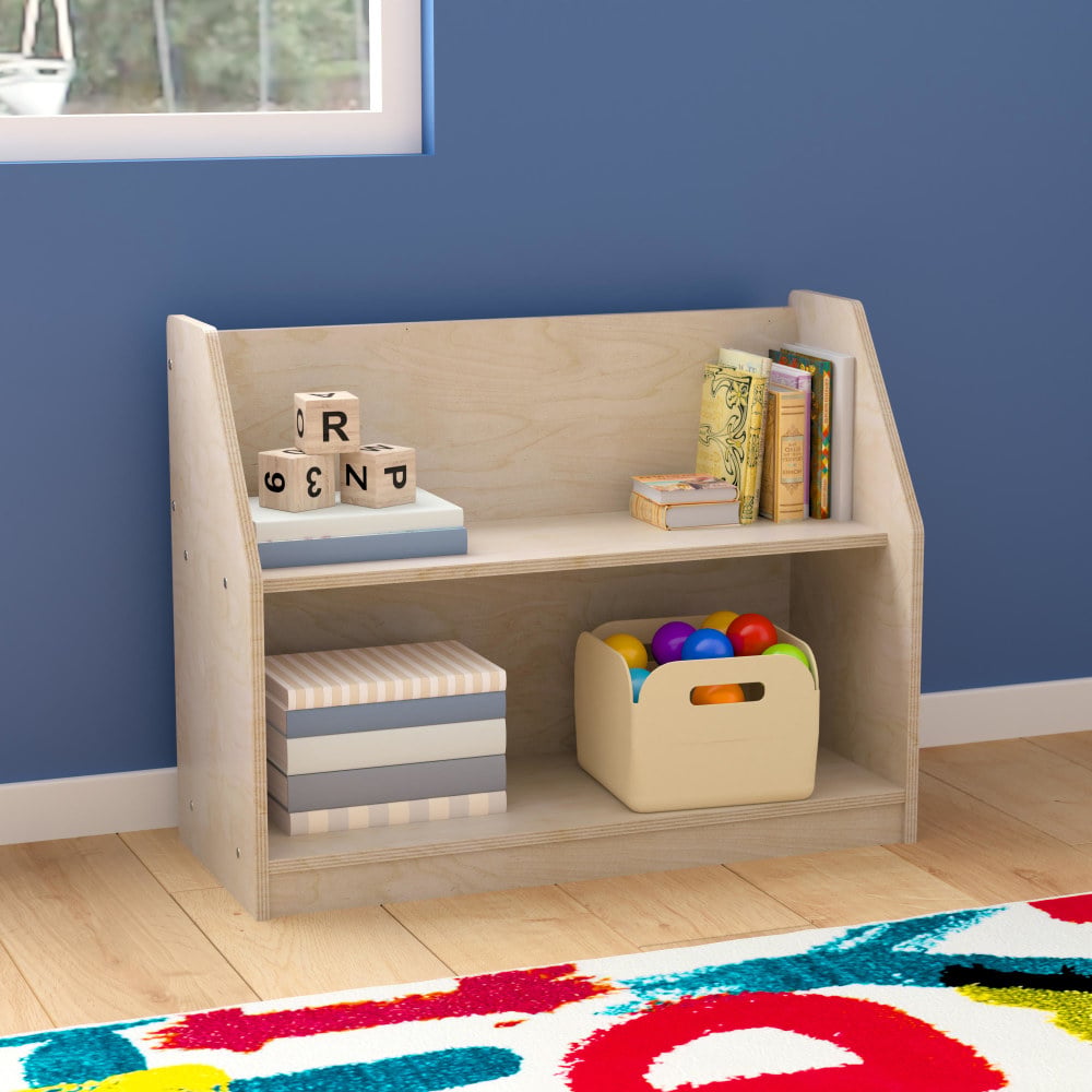 Flash Furniture Bright Beginnings Commercial Grade Modular 2-Shelf Wooden Classroom Display Shelf, 24-1/2inH x 31-1/2inW x 11-3/4inD, Beech MPN:MKKE19226