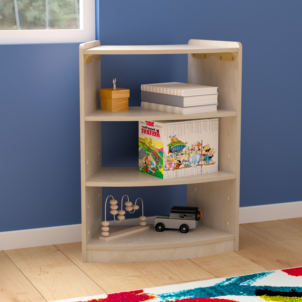 Flash Furniture Bright Beginnings Commercial Grade Bow Front Wooden Classroom Open Corner Storage Unit, 31-1/2inH x 24inW x 11-3/4inD, Beech MPN:MKKE24077