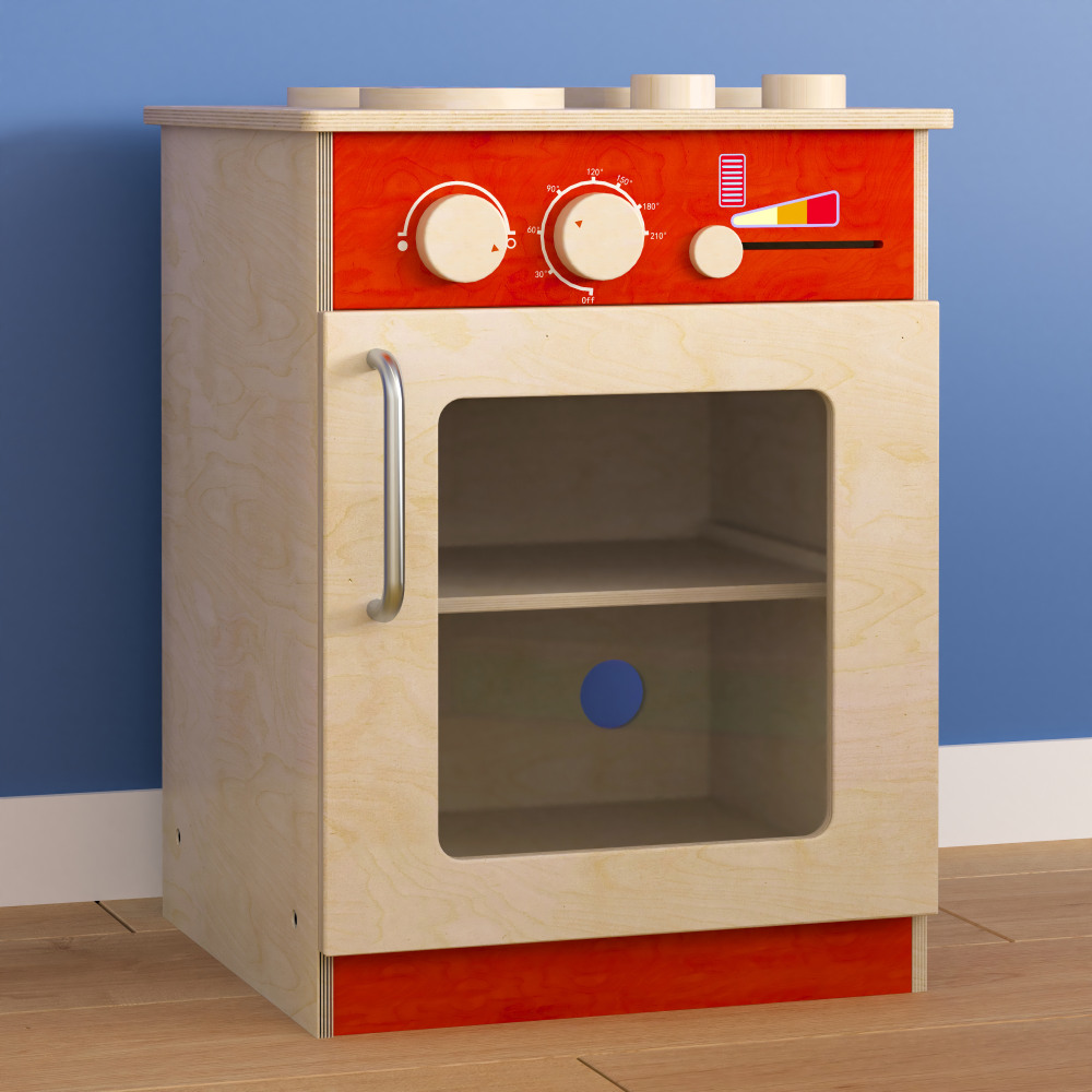 Flash Furniture Bright Beginnings Commercial Grade Wooden Childrens Kitchen Stove With Integrated Storage, 21-1/4inH x 15-1/2inW x 16-1/2inD, Beech MPN:MKME03522