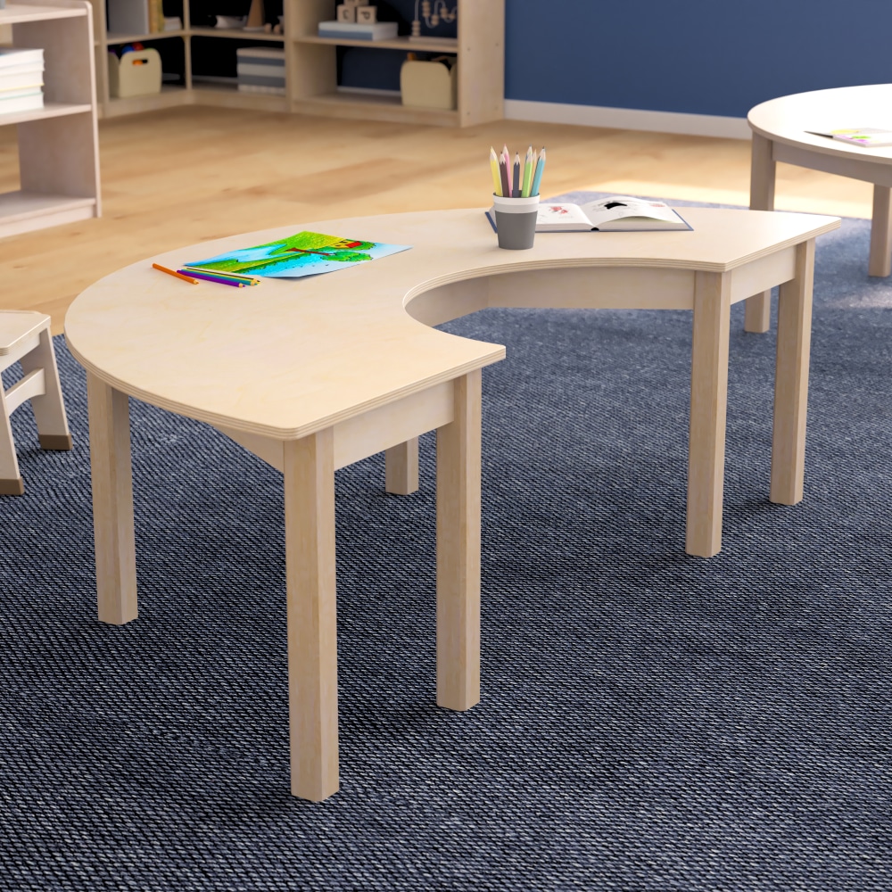 Flash Furniture Bright Beginnings Commercial Wooden Half Circle Preschool Classroom Activity Table, 18inH x 29-1/2inW x 59inD, Beech MPN:MKME088014