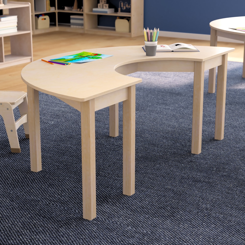 Flash Furniture Bright Beginnings Commercial Grade Wood Half Circle Preschool Classroom Activity Table, 21inH x 29-1/2inW x 59inD, Beech MPN:MKME088015