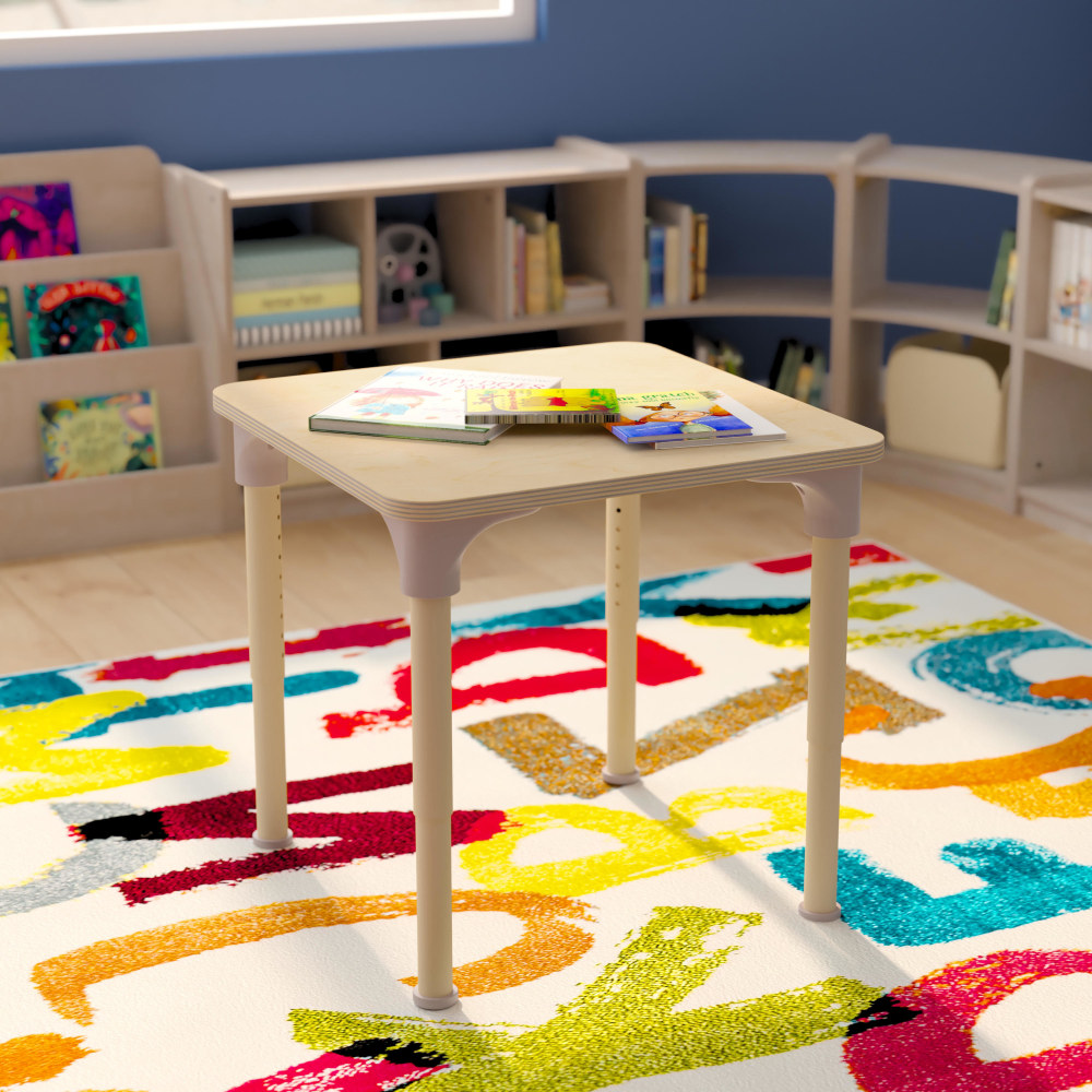 Flash Furniture Bright Beginnings Commercial Grade Wooden Adjustable Height Classroom Activity Table, 23inH x 24inW x 24inD, Beech MPN:MKME088023
