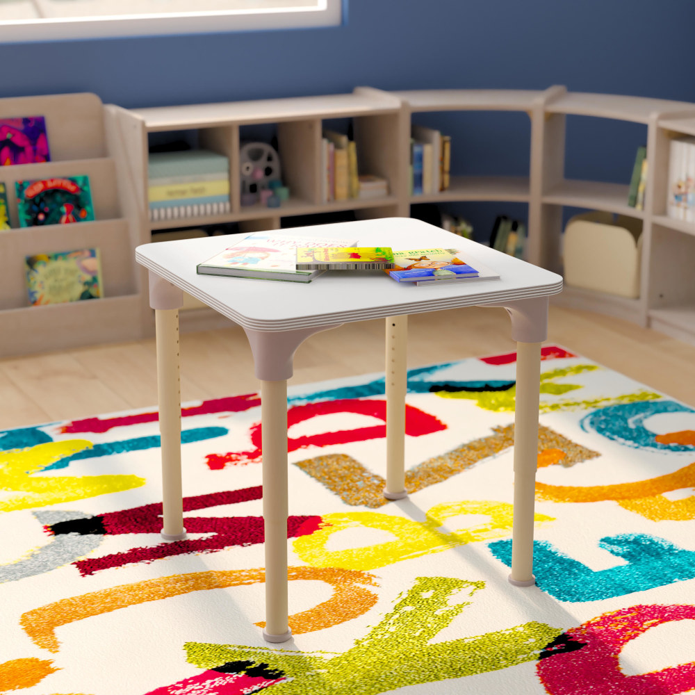 Flash Furniture Bright Beginnings Commercial Wooden Adjustable Height Classroom Activity Table, 23inH x 24inW x 24inD, Beech/White MPN:MKME088024