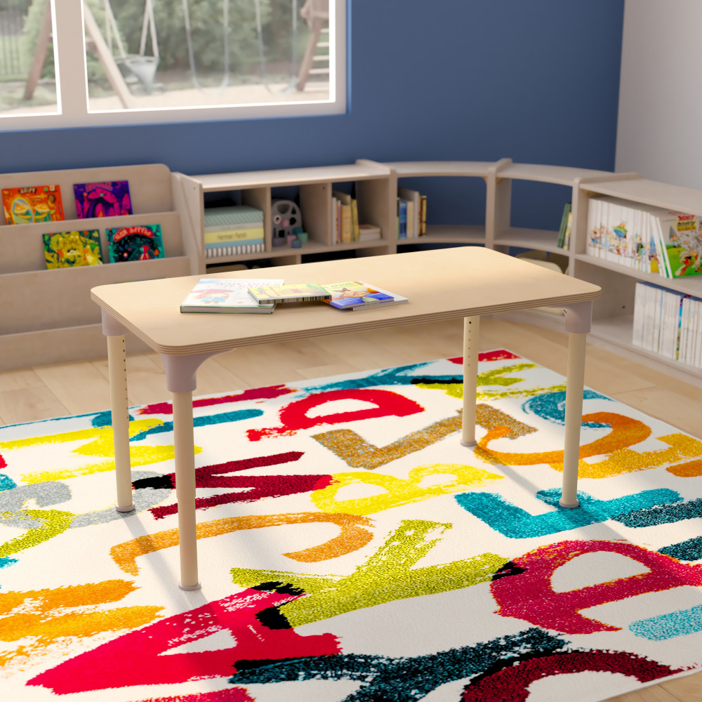 Flash Furniture Bright Beginnings Commercial Grade Wooden Rectangle Adjustable Height Classroom Activity Table, 23inH x 23-1/2inW x 47inD, Beech MPN:MKME088025
