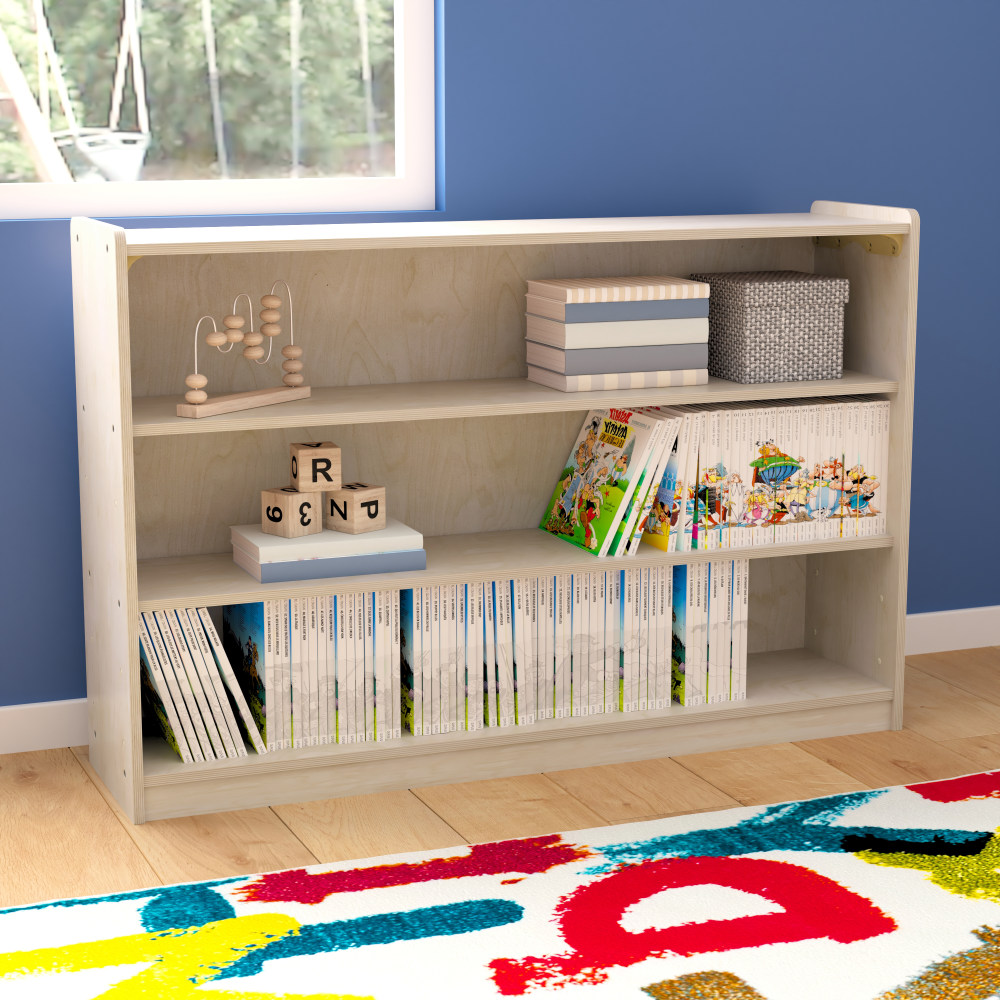 Flash Furniture Bright Beginnings Extra-Wide Commercial Wooden Classroom Open Storage Unit, 31-1/2inH x 47-1/4inW x 12inD, Beech MPN:MKME088029