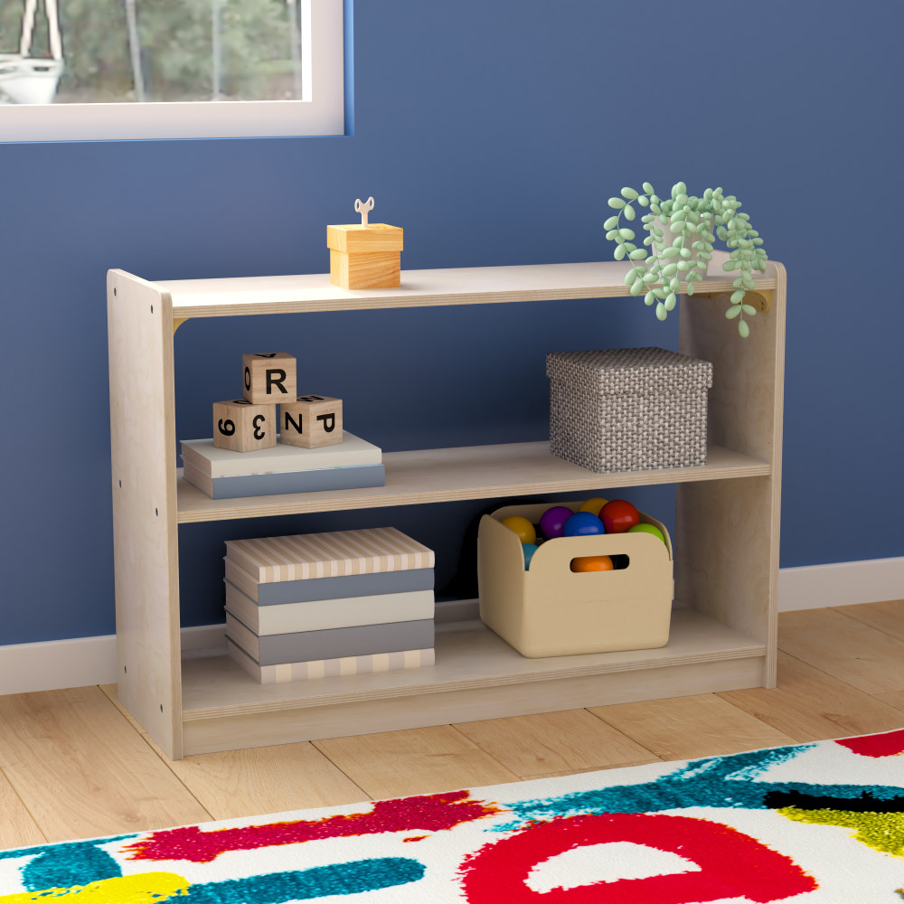 Flash Furniture Bright Beginnings Commercial Grade Extra Wide Wooden Classroom Open Storage Unit, 24-1/2inH x 47-1/4inW x 11-3/4inD, Beech MPN:MKME088030