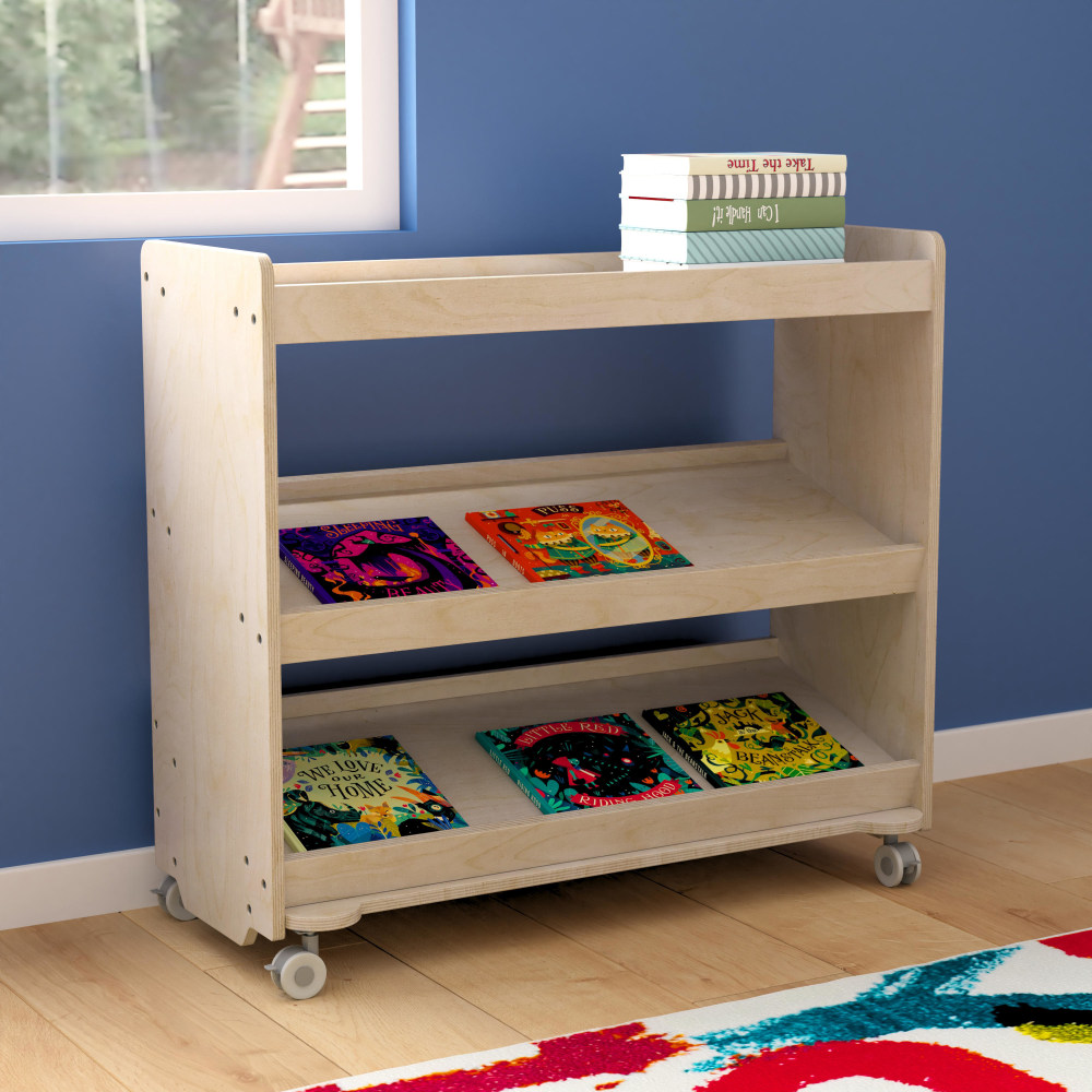 Flash Furniture Bright Beginnings Commercial Grade Space Saving Wooden Mobile Classroom Storage Cart, 31-1/2inH x 34-3/4inW x 15-3/4inD, Beech MPN:MKME13705