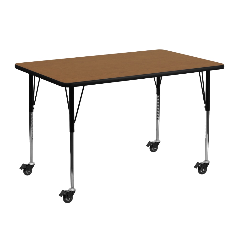 Flash Furniture Mobile 48inW Rectangular Thermal Laminate Activity Table With Standard Height-Adjustable Legs, Oak MPN:XUA2448RECOKTAC