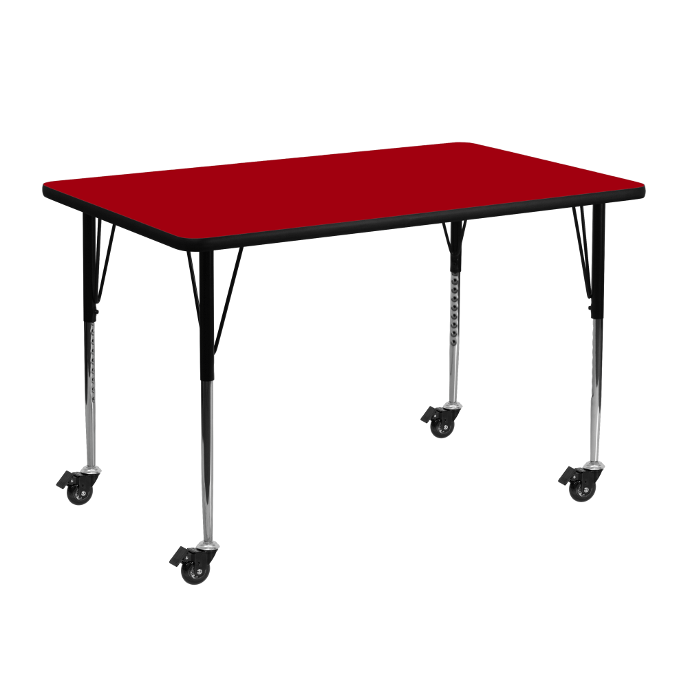 Flash Furniture Mobile 48inW Rectangular Thermal Laminate Activity Table With Standard Height-Adjustable Legs, Red MPN:XUA2448RECRDTAC
