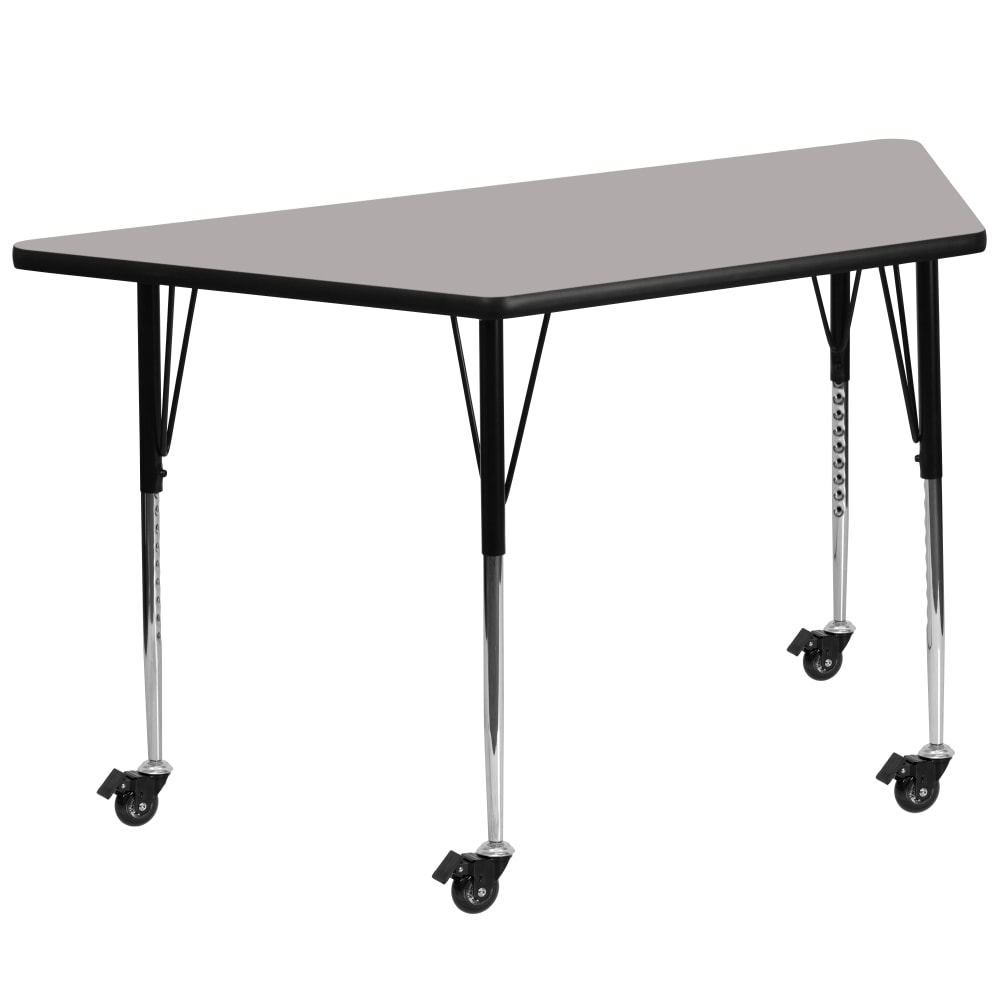 Flash Furniture Mobile 47inW Trapezoid HP Laminate Activity Table With Standard Height-Adjustable Legs, Gray MPN:XUA2448TRPGYHAC