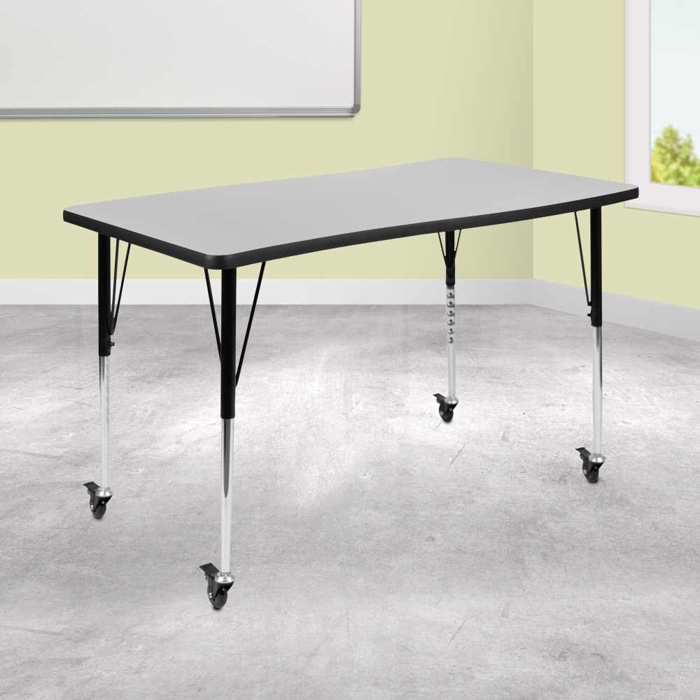 Flash Furniture Mobile Rectangle Wave Flexible Collaborative Thermal Laminate Activity Table, 30inH x 28inW x 47-1/2inD, Gray - XUA3048CONGYTAC MPN:XUA3048CONGYTAC