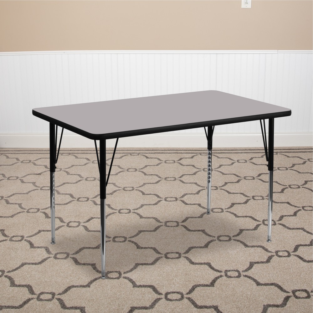 Flash Furniture 48inW Rectangular Thermal Laminate Activity Table With Standard Height-Adjustable Legs, Gray MPN:XUA3048RECGYTA