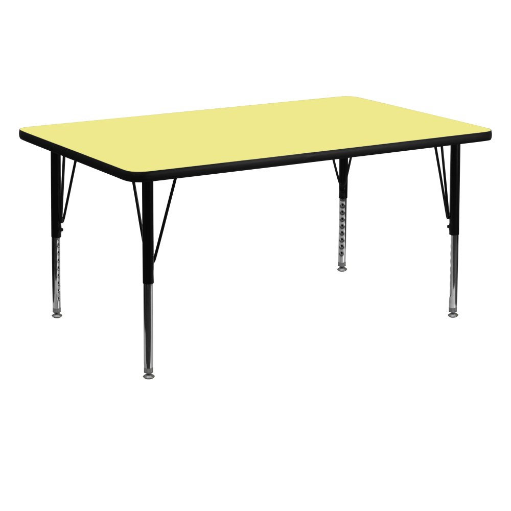 Flash Furniture Rectangular Thermal Laminate Activity Table With Height-Adjustable Short Legs, 25-1/8inH x 30inW x 60inD, Yellow MPN:XUA3060RECYELTP