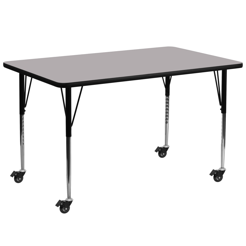 Flash Furniture Mobile Rectangular Thermal Laminate Activity Table With Standard Height-Adjustable Legs, 30-3/8inH x 30inW x 72inD, Gray MPN:XUA3072RECGYTAC
