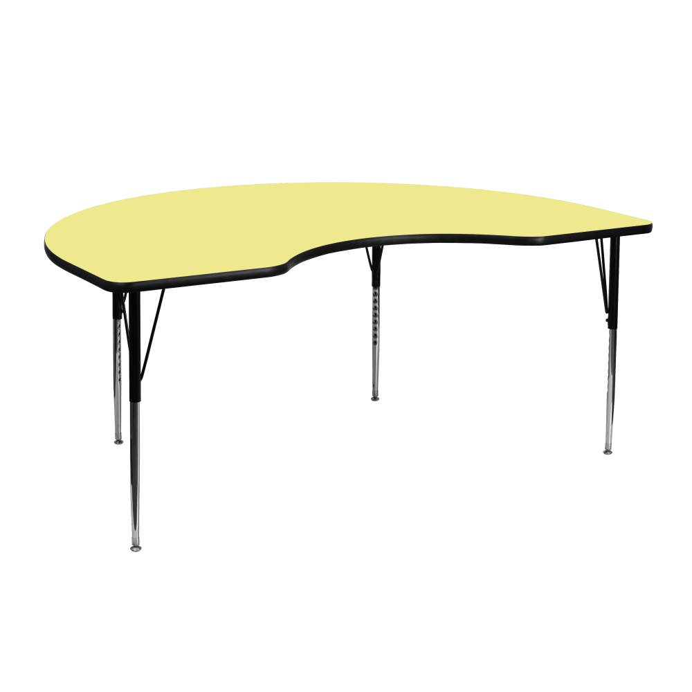 Flash Furniture Kidney Thermal Laminate Activity Table With Height-Adjustable Legs, 30-1/8inH x 72inW x 48inD, Yellow MPN:XUA4872KIDYELTA