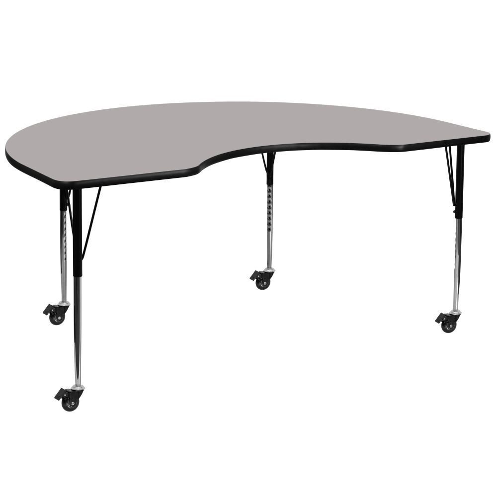 Flash Furniture Mobile Height Adjustable HP Laminate Kidney Activity Table, 30-1/2inH x 48ft
